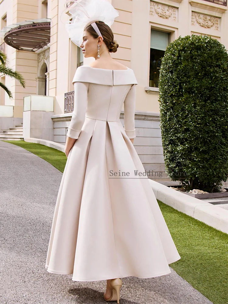 Customized Elegant Mother of the Bride Dresses Satin V Neck 3/4 Sleeves Beading Ankle Length Maxi Wedding Guest Gowns for Women