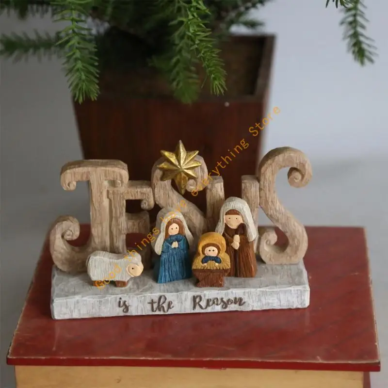 

55KF Винтаж Святого Семейства Сцена Рождества изготовленные смолы Ручной смолы скульптура Рождественские домашние декоры с базой