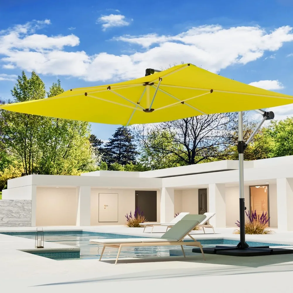 9 x 11.5FT Offset Patio Umbrella, Outdoor Cantilever Umbrella with 360-degree Rotation, Handy Crank