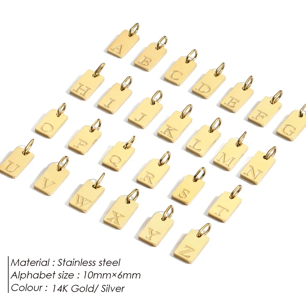 Simple Initial Name 10PCS A-Z Letter Charm Gold Plated Stainless Steel Pendant Necklace Fashion Jewelry Supplies Birthday Gift