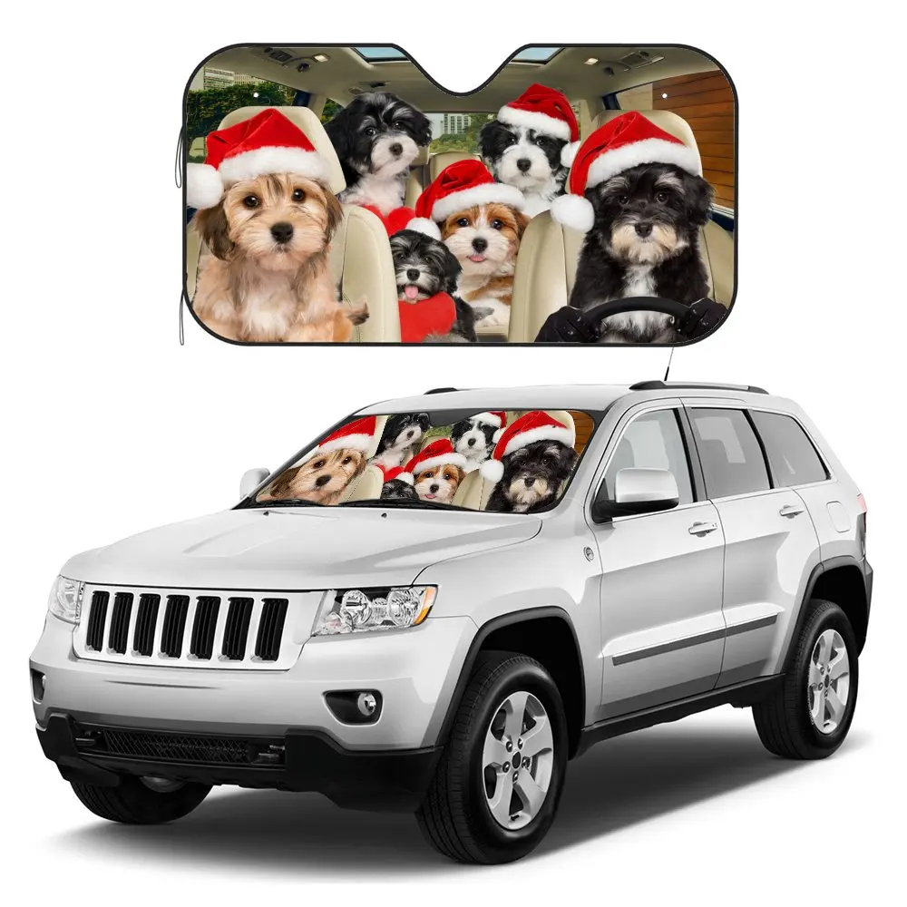 

Havanese Dog with Christmas Hats Driving Car Interior Front Windshield Sun Shade,Sunshade for Truck SUV- Blocks Uv Rays Protect