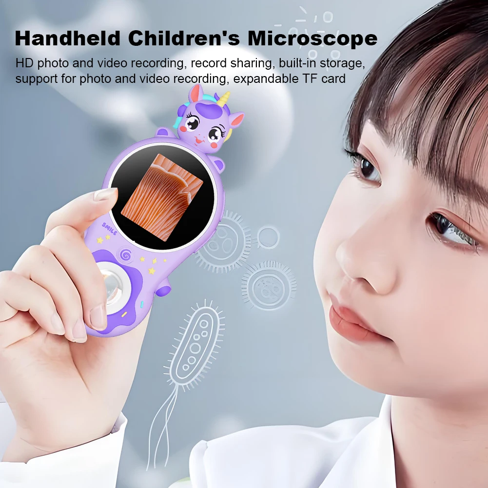 500X Portable Digital Microscope with 2'' IPS Screen Handheld Coin Magnifier with 8 LED Light for Children Educational Toys