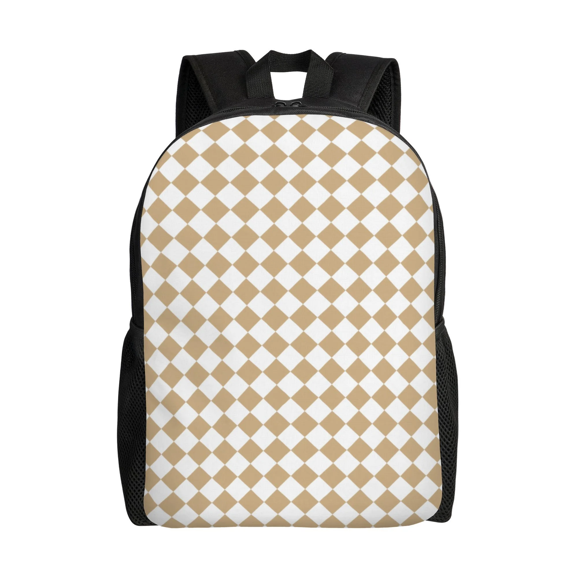 

Twill brown and white checkered pattern. Chessboard. Chessboard backpack - fashionable single-layer design