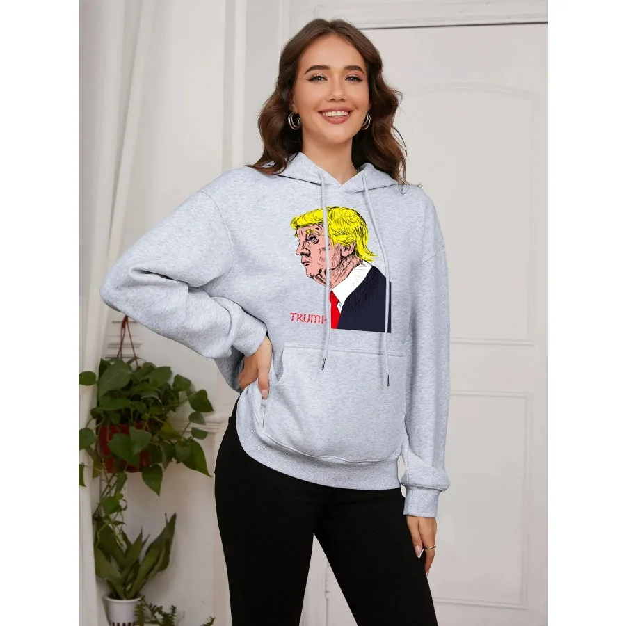 

Basic Women Casual Hooded Sweatshirt Autumn Winter Padded Long Sleeve Printed Top Oversize
