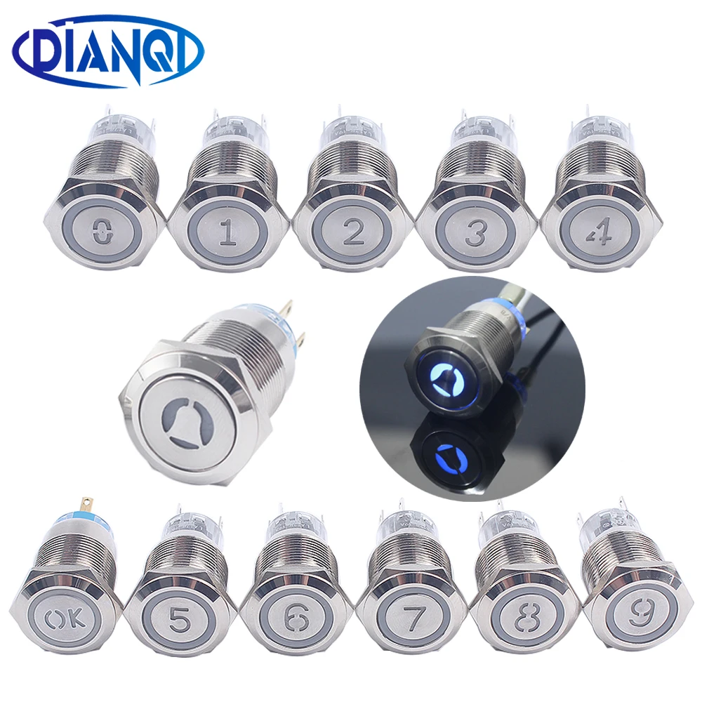 19mm Momentary Reset Waterproof Metal Push Button Switch Led Number Letter 0 1 2 3 4 5 6 7 8 9 10 OK Elevator Lift Custom-made