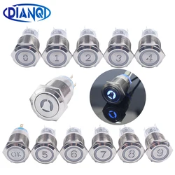 19mm Momentary Reset Waterproof Metal Push Button Switch Led Number Letter 0 1 2 3 4 5 6 7 8 9 10 OK Elevator Lift Custom-made