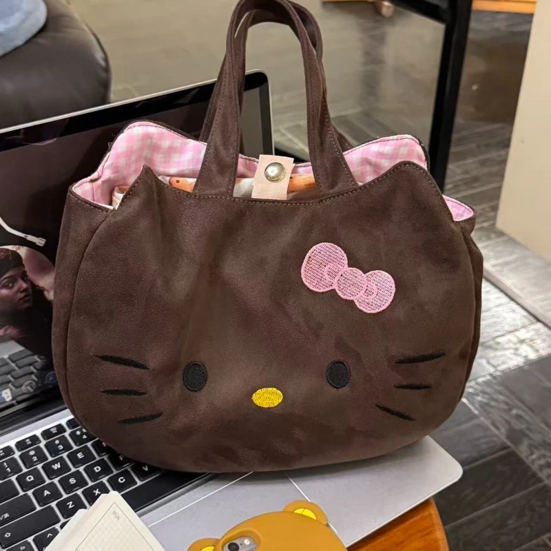 Brown embroidered handbag retro Girl Tote Handbag cute versatile  convenient commuter bag New Fashion Suede shoulder bag