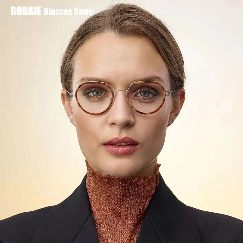 Denmark Brand Design Glasses Frame Women Eyeglasses Polygon Screwless Ultra-light Titanium Eyewear Prescription Optical 2023 New