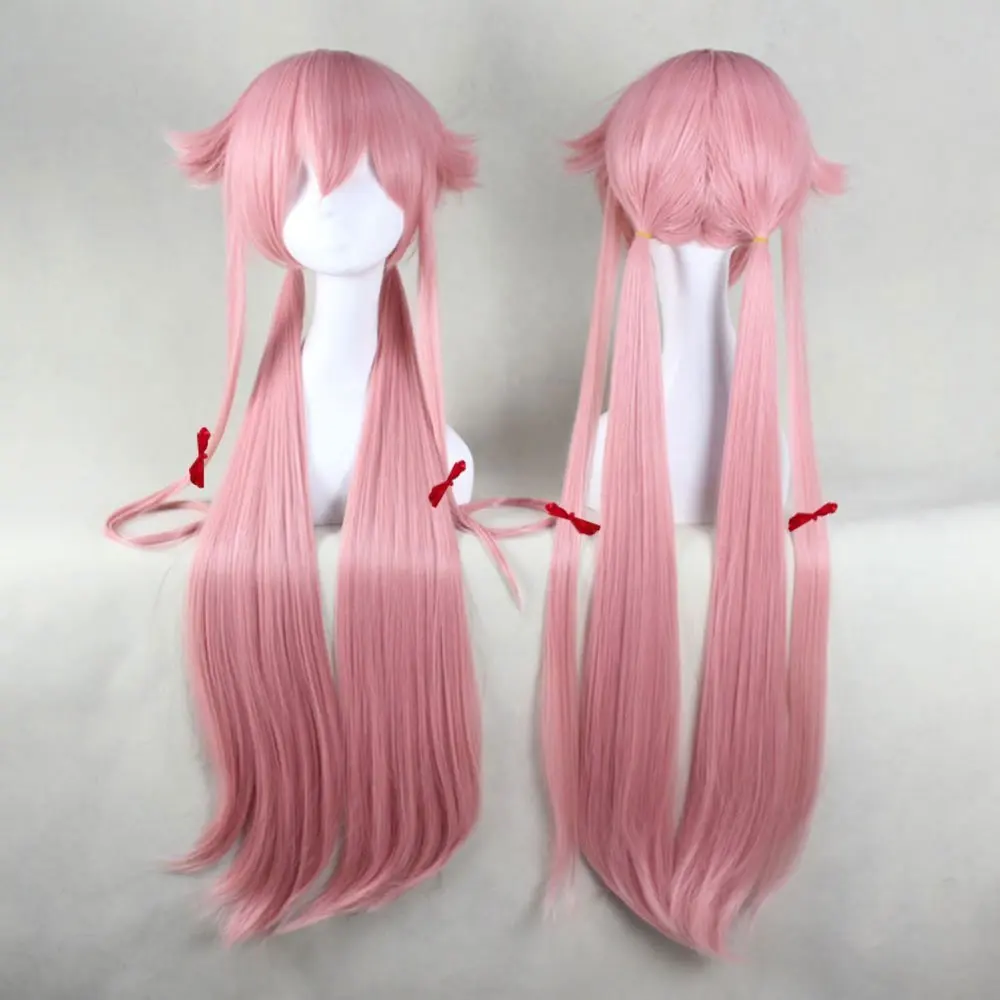 Wig Anime he Future Diary Gasai Yuno untuk Wig kostum Cosplay Pink Wig pesta rambut sintetis panjang ponytai Halloween