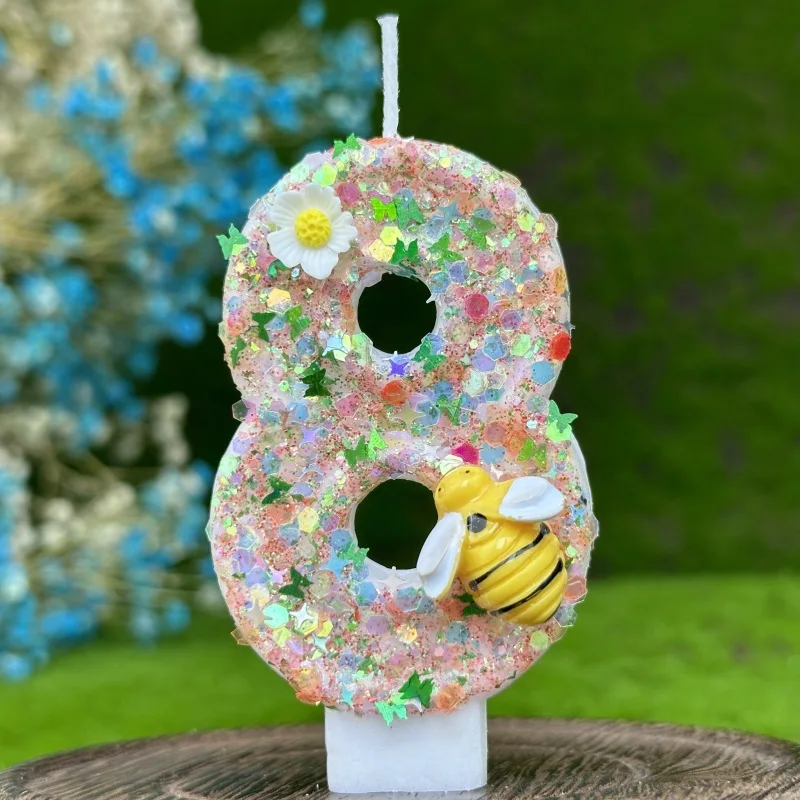 Biene Geburtstag Nummer Kerze Dekorieren Glitter DigitalCake Topper Geburtstag Party Kuchen Dekoration Dekor Geschenk Nummer 0123456789