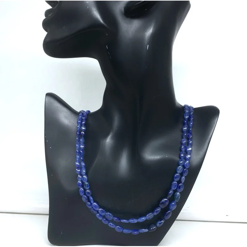

Natural Blue Sapphire 2 Line Oval Beaded Necklace Sterling Silver