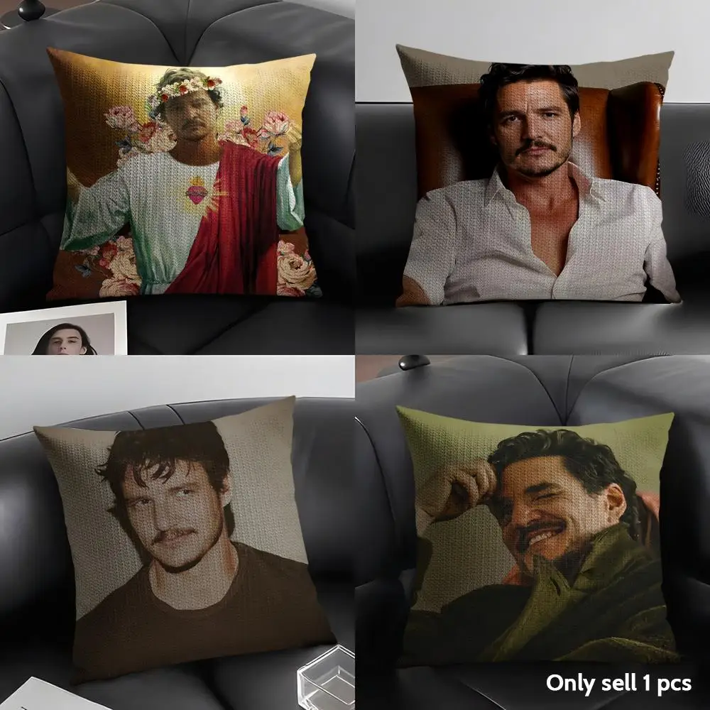 P-Pedro Pascal Daddy Cushion Cover Natural Linen Organic Fabric Double-Sided Printing Sofa Home Decor Gift Pillow Case