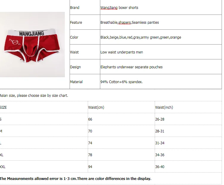 Wang Jiang Elephant Nose Underwear Men Sexy Cotton Boxer Shorts Separate Pouches Panties Penis Sleeve Underpants Heart Print