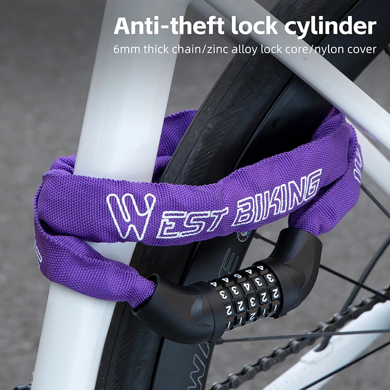 Multicolor Anti-Theft Bike Lock 5-Digit Password High-Strength Steel Chain with Nylon Cover for Bicycle E-Bike Scooter