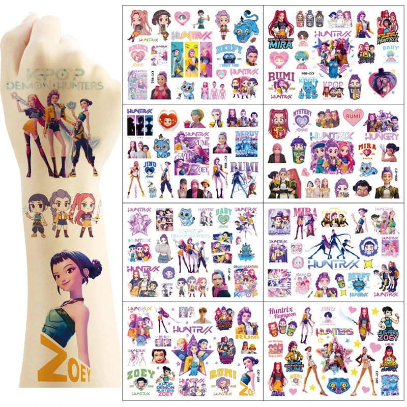

1Pcs Cartoon Kpop Demon Hunters Temporary Tattoo Sticker Rumi Cute Waterproof Tattoo For Funny Halloween Party Gift