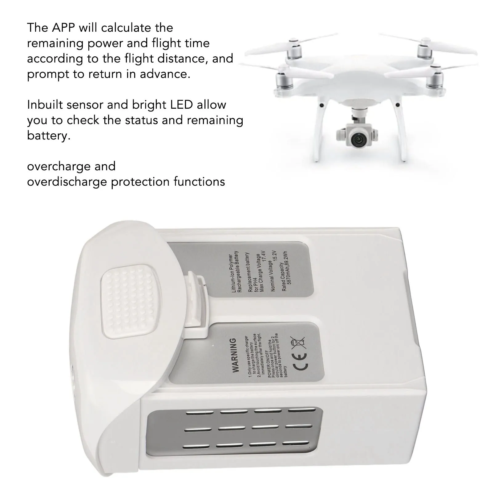 Flight Battery for Phantom 4 15.2V 160W 5870mAh High Safety Stable LED Indicator Intelligent Flight Battery RC Drone Battery