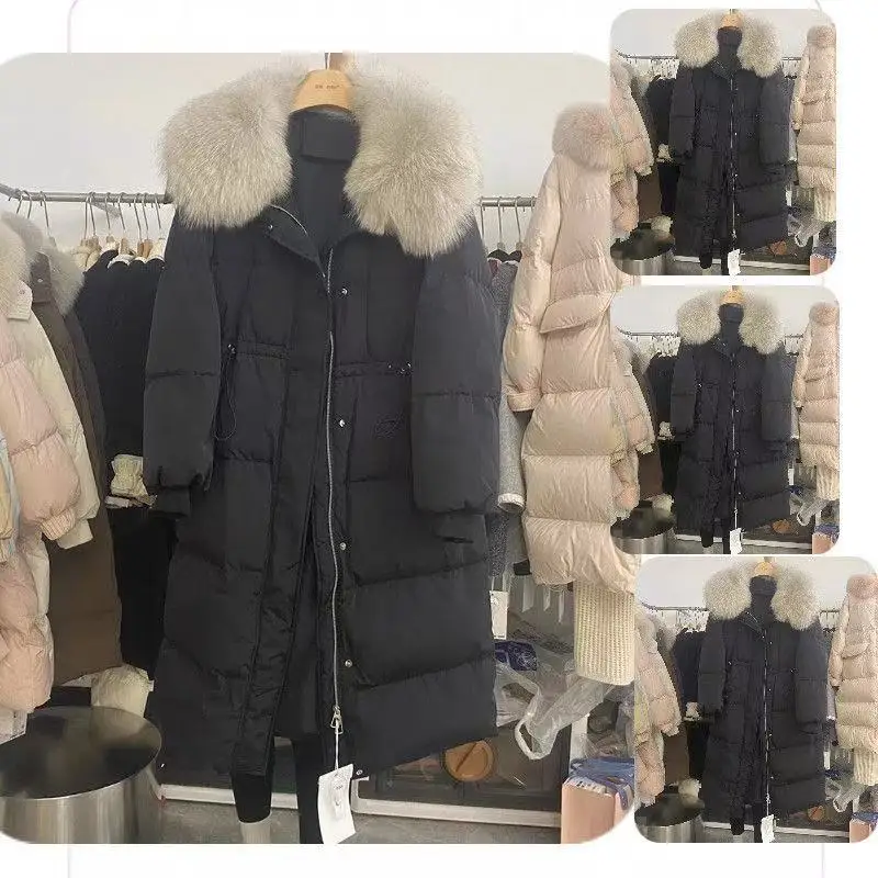 شتاء 2025 جديد أسفل القطن مبطن المدرب طويل فوق الركبة كبير الفراء رشاقته سترة منفوخة معطف القطن كبير الحجم أبلى #5