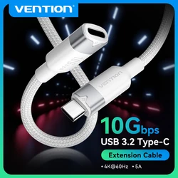 Vention Type C Extension Cable USB C Extender Cord for Laptop Switch Tablet Xiaomi 5A 100W 4K 60Hz USB Gen 3.2 10Gbps Extension
