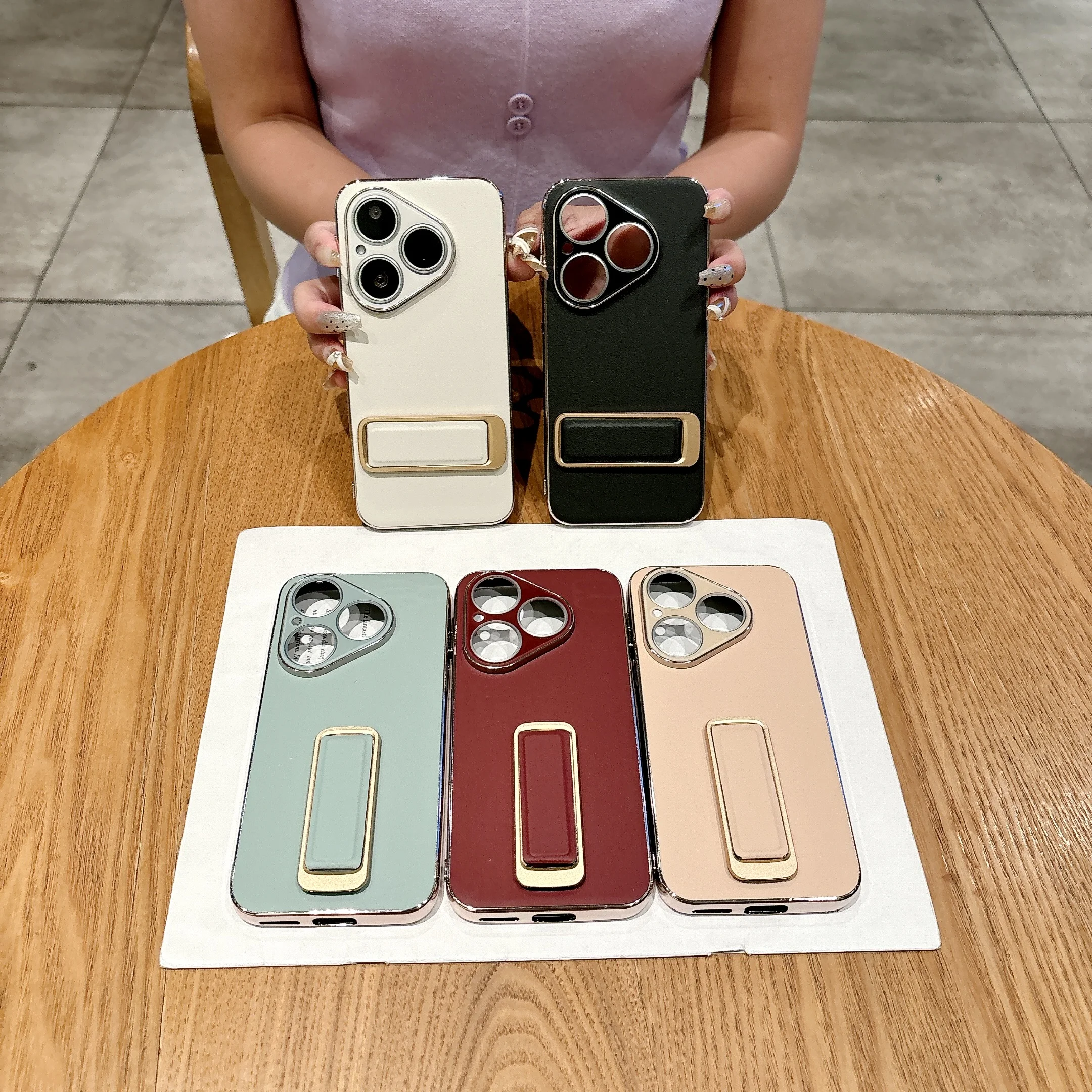 

Shockproof Leather Hand Strap Rotating Kickstand Case For Huawei Pura 80 Pro Pura70, Plating Stand Camera Protection Phone Cover