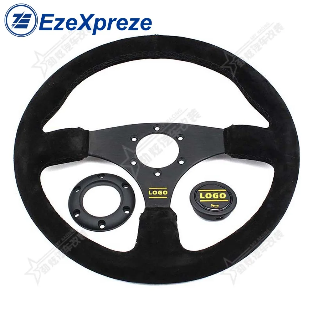 14inch 350mm Racing PU Leather Steering Wheel Aluminum Alloy Deep Corn Dish Sport Drifting Steering Wheels Universal