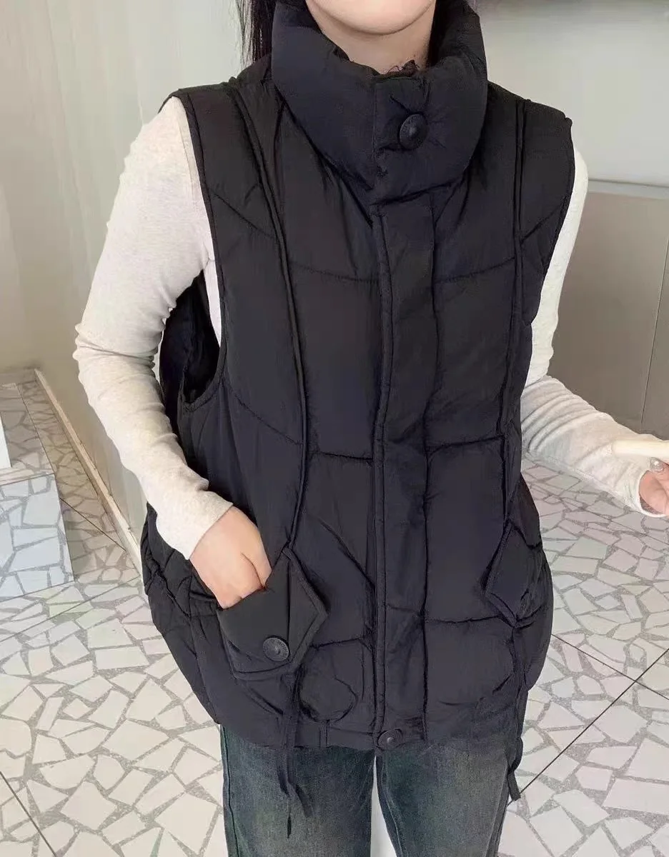 

2025 Autumn and Winter New Women's Oversized Down Cotton Vest Commuting Stand Collar Women's Vest