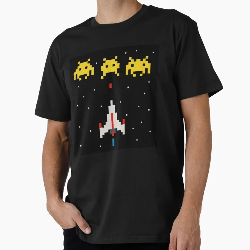 

Galactic Fire Retro Pixel Screen Cartoon Space Invaders Arcade Gift T Shirt Old school games Graphic Clothes US Size Tops S-6XL