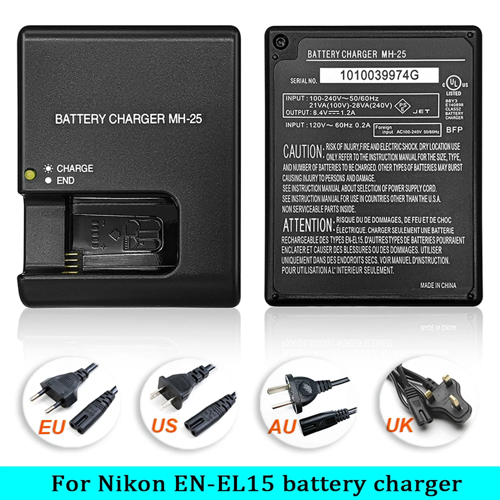 Cargador de MH-25 para cámara, dispositivo de carga de batería de EN-EL15, D850, D800, D800E, D810, D810E, D600E, D500, D7000, D7100, D7200D7300, D7500, D610, D750, V1