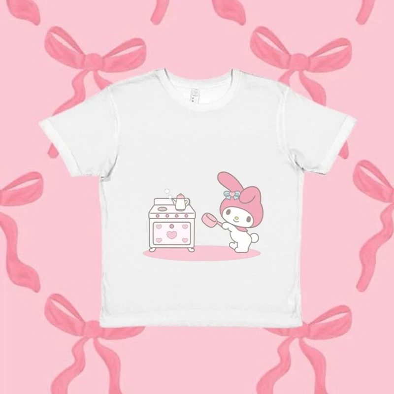 Korean Style Sanrio My Melody Summer Clothing Cartoon T-shirt Print Fashion Cute Girl Casual Versatile Top