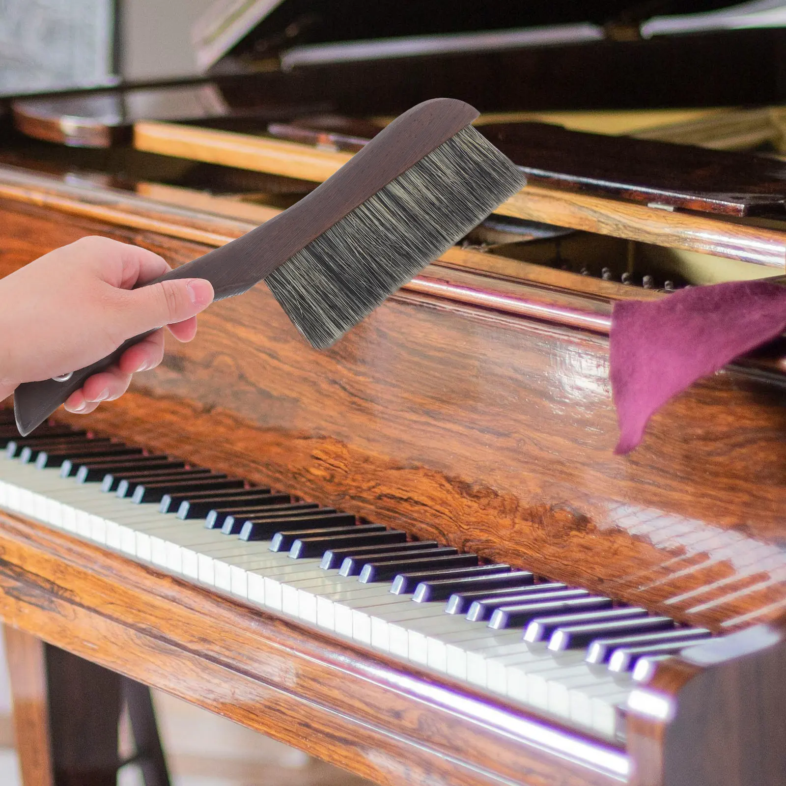 

Mini Soft Bristle Instrument Cleaning Brush with Sturdy Wooden Handle Ideal for Piano Guzheng Keyboard Dust Removal Sound