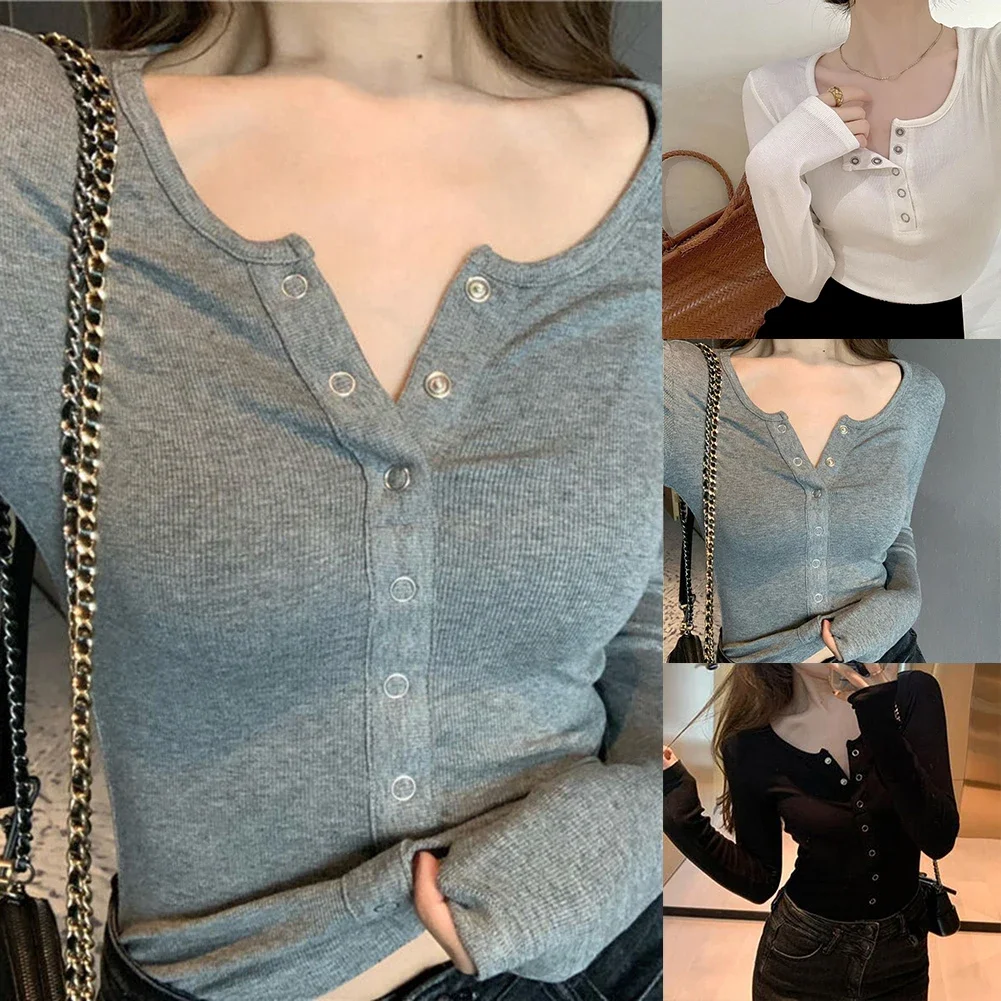 Casual Long Sleeve Top Slim Fit T-Shirt Regular Length Slightly Stretchable Solid Color Design Suitable For Vacation