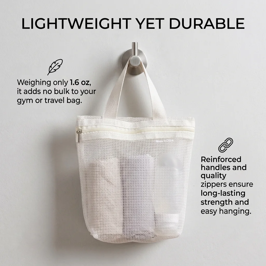 Portable Mesh Shower Handbag Mesh Storage Hollowed Dry Caddy with Zipper-out Bath Washing Cloth Control Travel Swimming