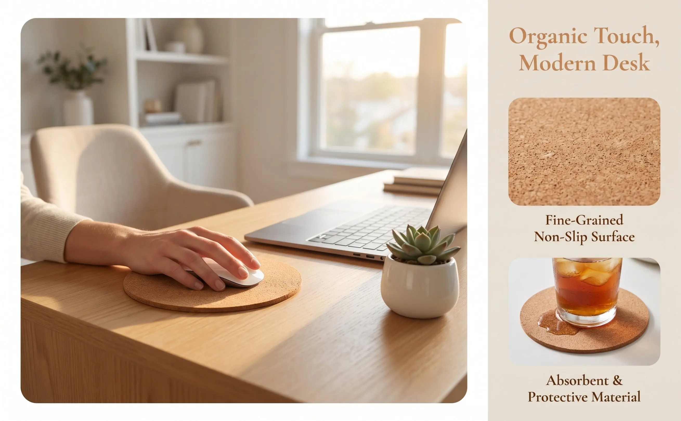 2Pcs Natural Cork Mouse Pad Wear-Resistant Moisture-Proof Anti-Fouling Double-Sided Small Round Mouse Mat for Gaming Office Work