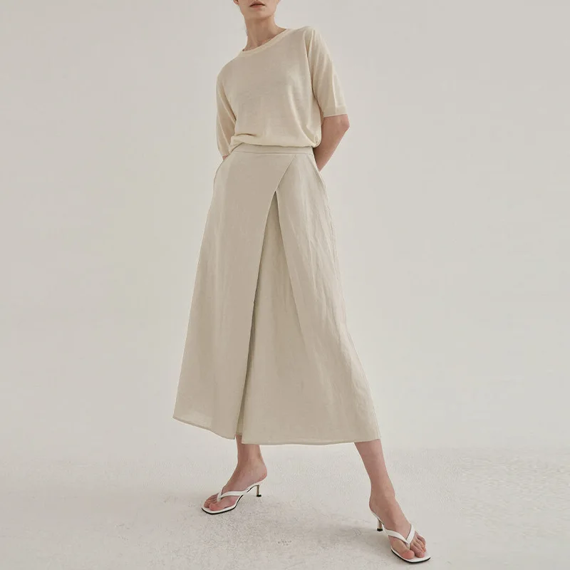 

Johnature New Cotton Linen Cropped Wide-leg Pants 2024 Summer New French High-waist Commuter Ankle-length Women Pants