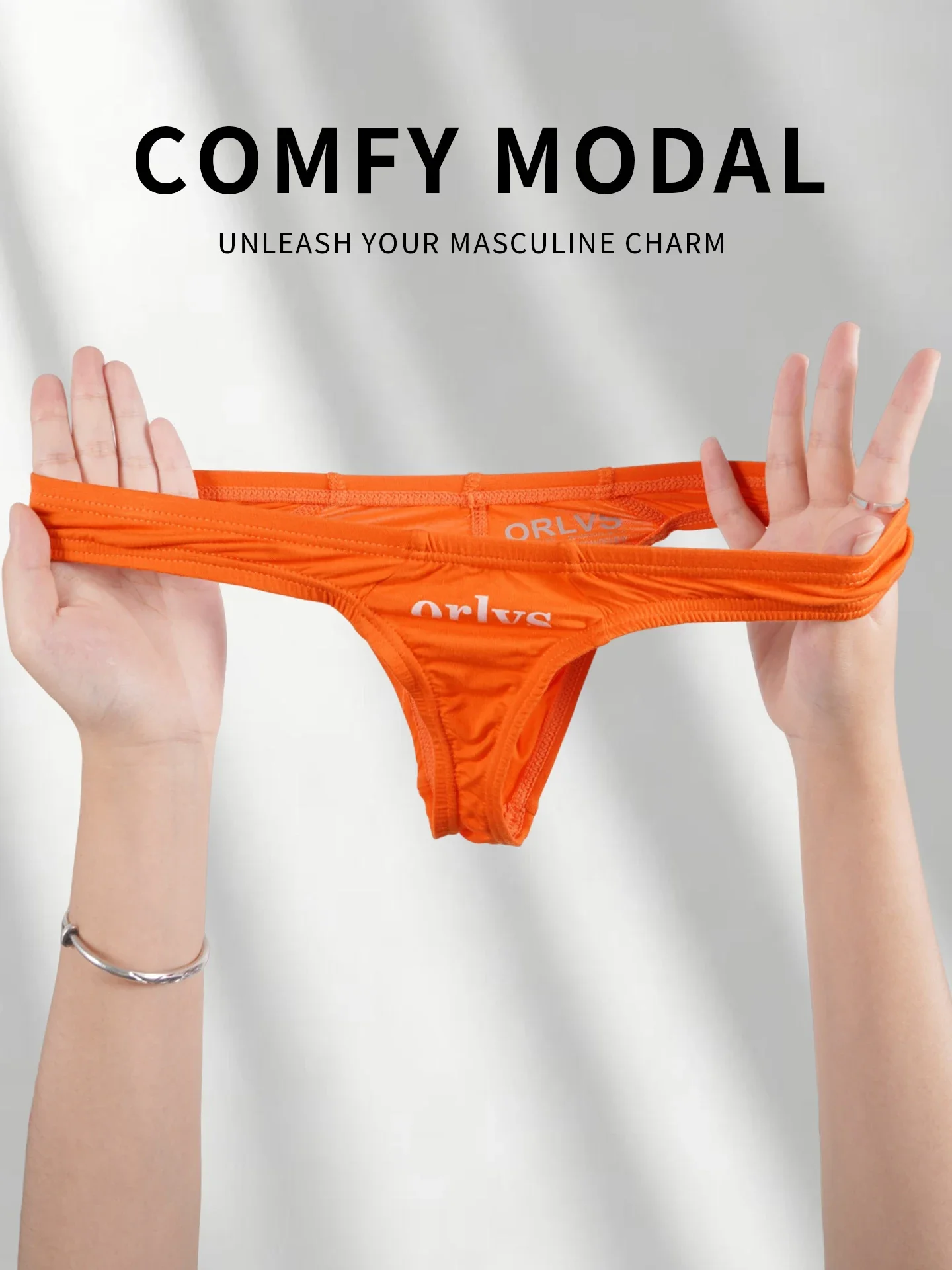 Men's Modal Thong Multi Colors Pack, ORLVS Logo Low Rise Bare Feel Underwear, High Elastic 3D Convex Pouch T-Back Briefs
