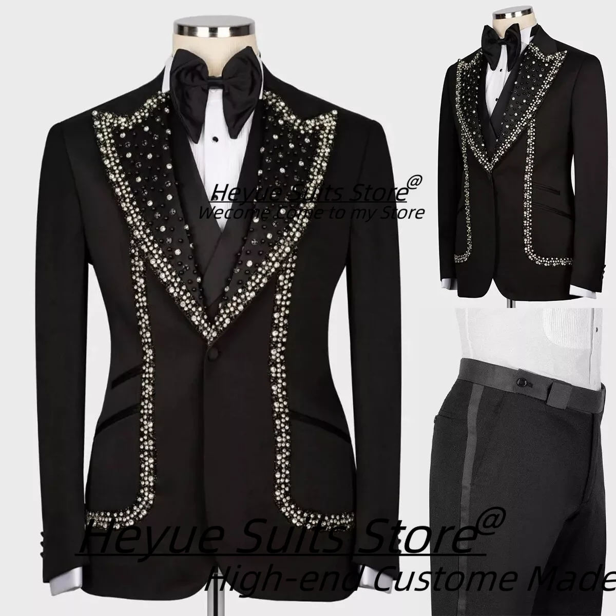 

Luxury Diamond Formal Groom Wedding Tuxedos Customized Slim Fit Peak Lapel 3Pieces Sets Male Prom Blazers Business Costume Homme