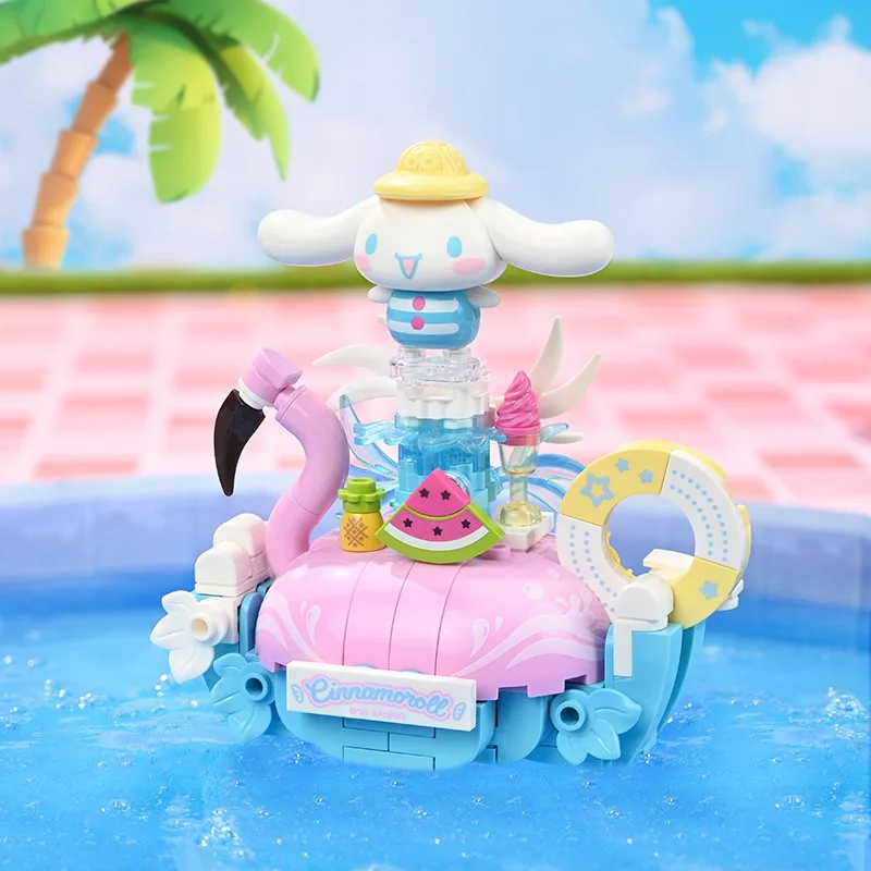 Keeppley Sanrio Building Blocks Summer Party Series My Melody Kuromi Modello assemblato Ornamenti Regali di compleanno Giocattoli per bambini