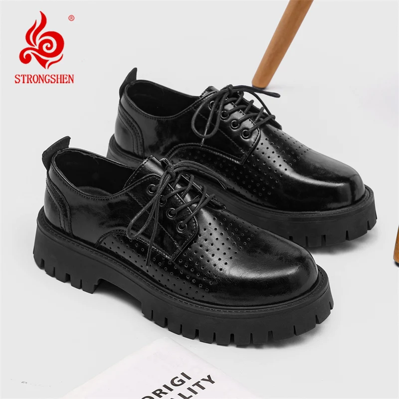 STRONGSHEN Luxury Men Leather Shoes For Men Business Dress Shoes Slip On Breathable Platform Casual Oxford Shoes Wedding Shoes