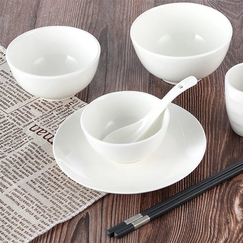 4PCS China Ceramic Bowl Round Retro Pure White Ceramic Anti-scald Soup Bowl Home Kitchen Noodle Ramen Tableware Bowl Dinner