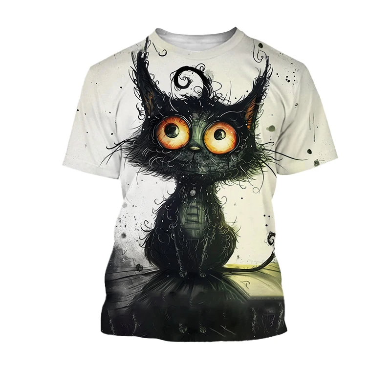 New Summer Men Animal Cat Print 3D T Shirt Funny Cartoon Casual Short Sleeve T-shirt Harajuku Oversized O Neck Male Clothing Tee