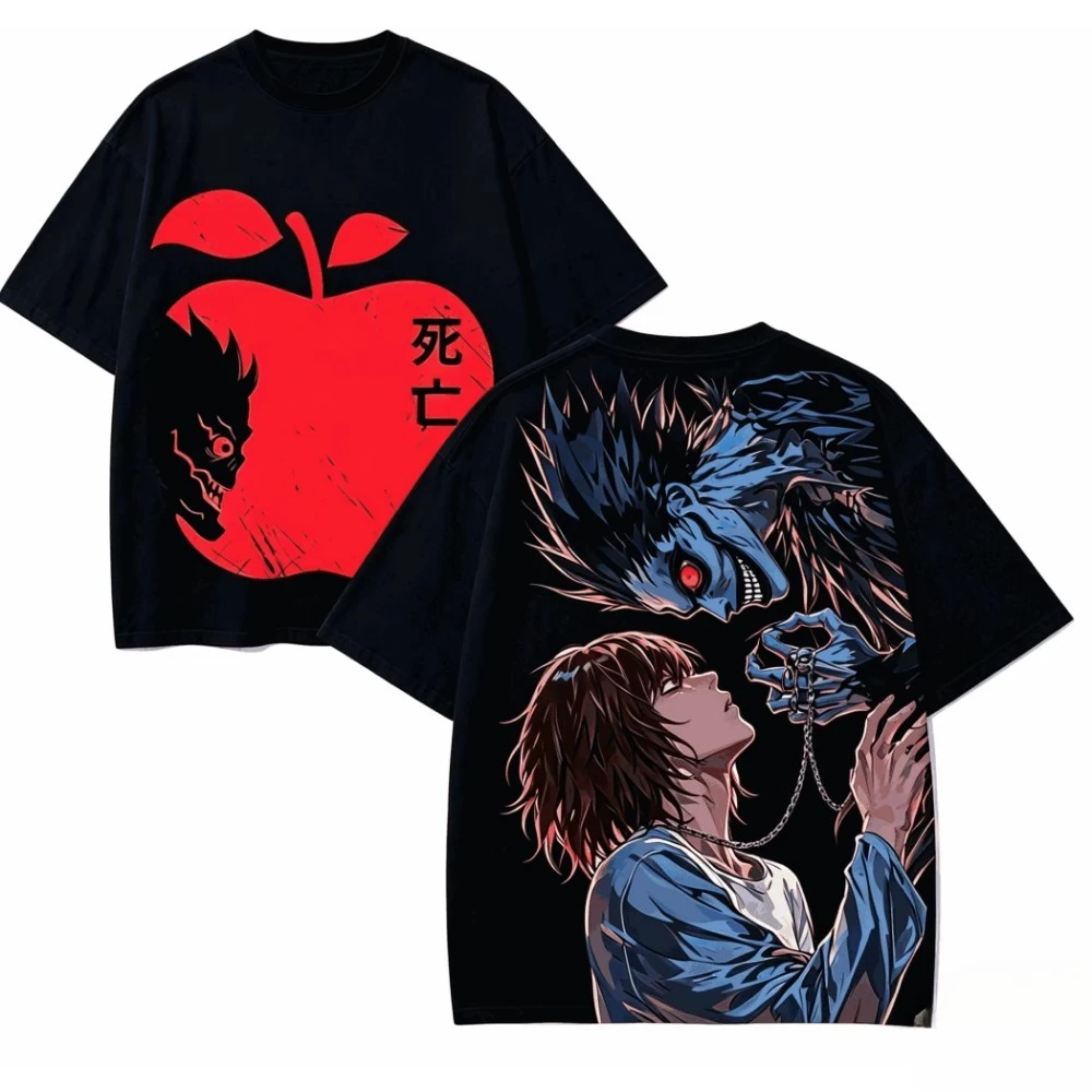 Death Note Graphic Washed Cotton T‑shirt Unisex Anime Lover Harajuku High Street Retro Oversized Short Sleeve Casual Tops