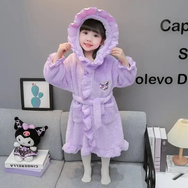 Hello Kitty-Chemise de nuit Kuromi Anime Sanurgente pour enfants, peignoir épais, mignon Kawaii, ma mélodie, vêtements de maison, pyjamas sourire bébé, cadeaux