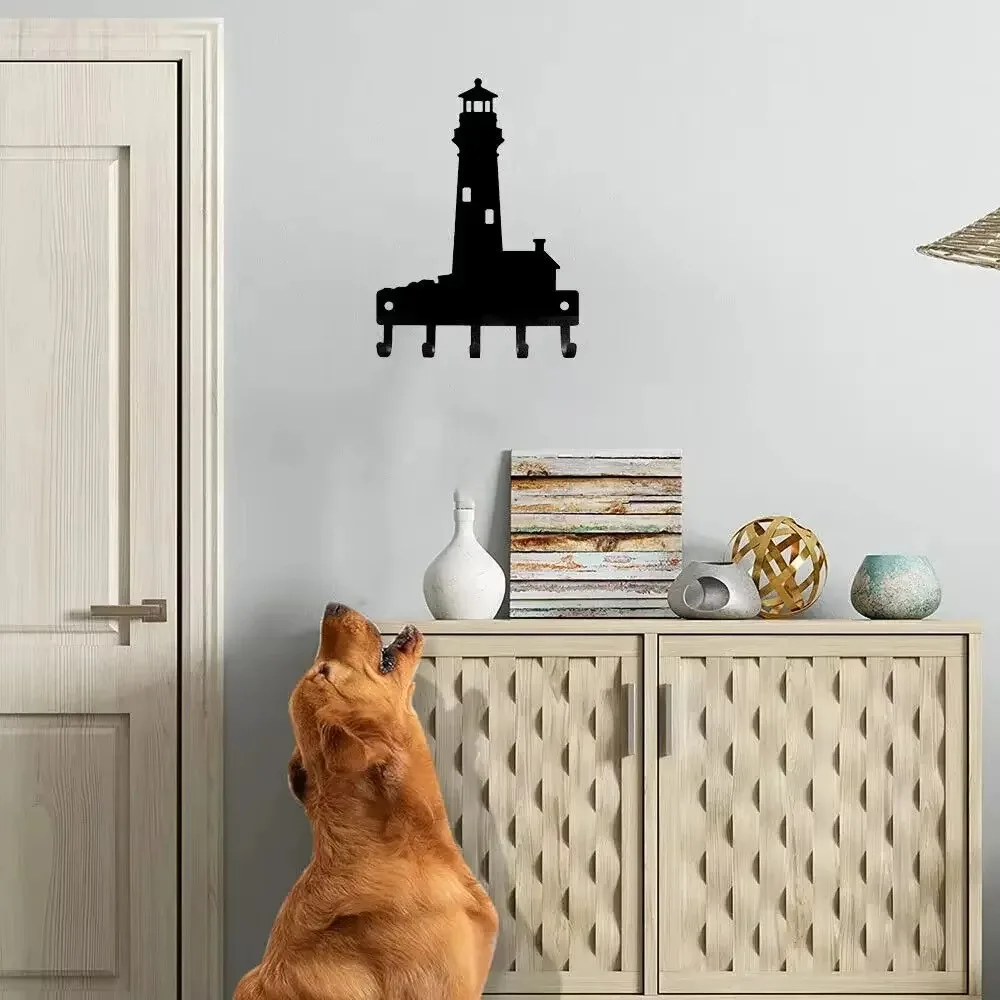 CIFbuy Vintage Lighthouse Metal Wall Art Key Rack Hanger Towel Hook Iron Storage Rack for Home Entryway Garage Cafe Halloween