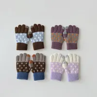 2025 Autumn and Winter Children's Warm Gloves 3-8 Year Old Boys and Girls Thickened Striped Dot Knitted Full Finger Gloves