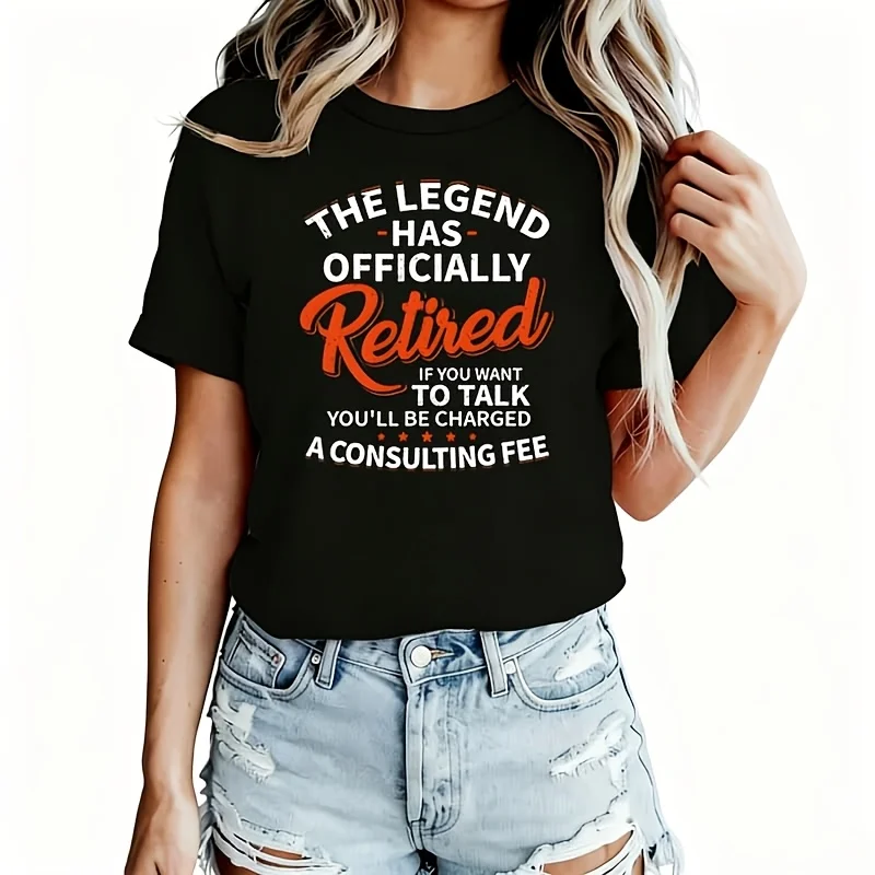 The Legend Has Officially Retired Women's T-Shirt 100% Cotton Funny Graphic Short Sleeve Tee Novelty Shirt Casual Crew Neck Top S-5XL