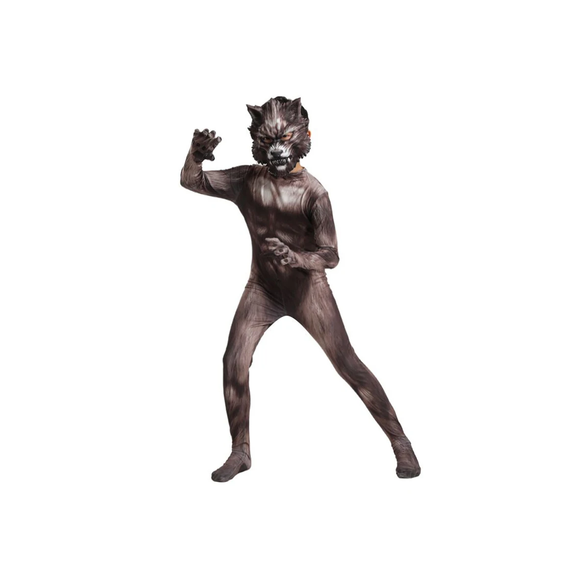 Werewolf Cosplay Costume Animal Wolf Costume for Kids Adult Jumpsuit 3D Mask Suit Bodysuit Carnival Birthday Party Clothes