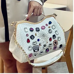 Genuine Leather Diamonds Women Handbags 2023 New Fashion Lady Tote Bag Colorful Crystals Chain Shoulder Messenger Bags