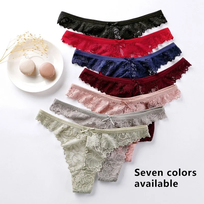 

Kit 3 Sexy Lace Women Thongs T Back Panties Transparent G String Hollow Out Panties Seamless Soft Underwear Thong