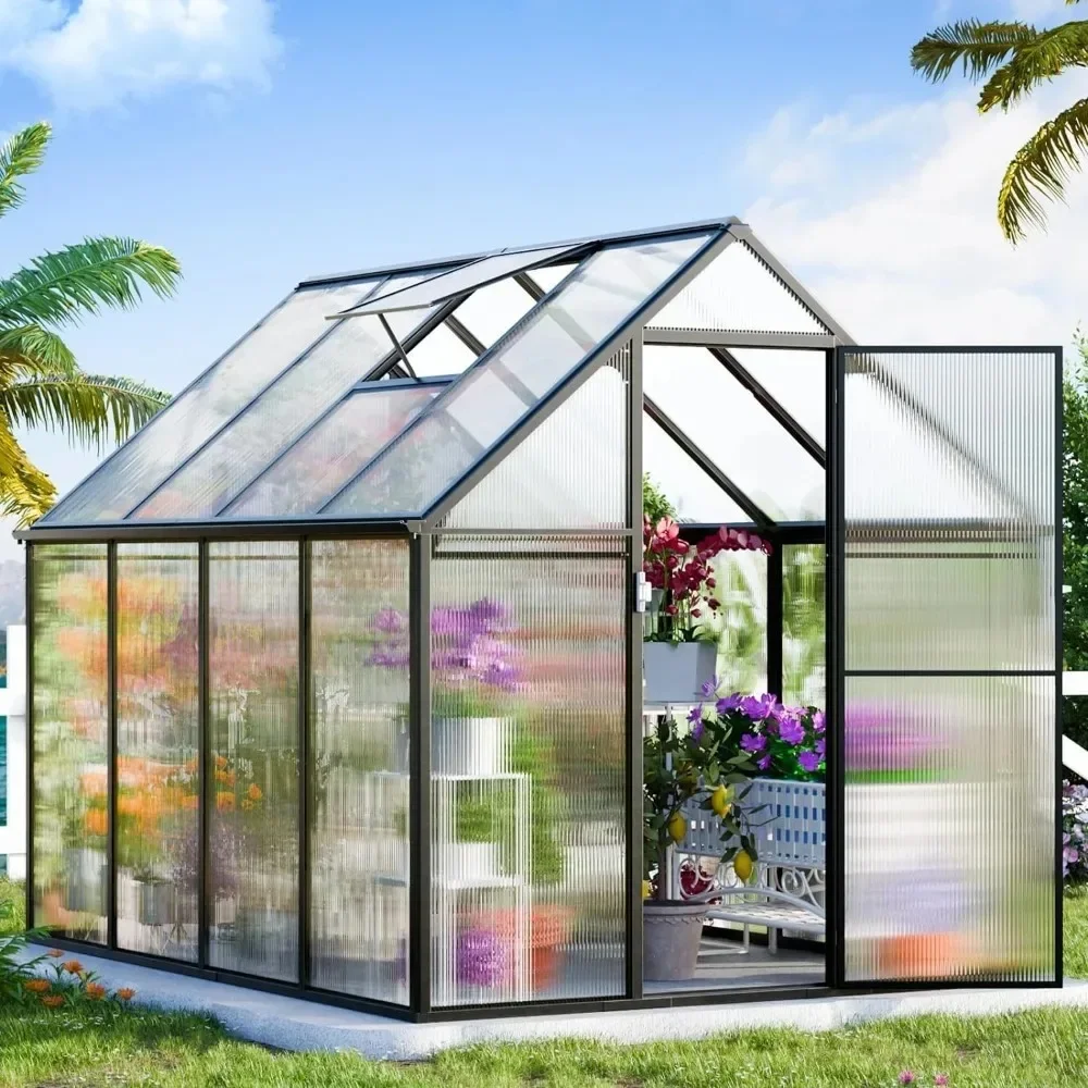 

8.2x6.2 FT Garden Greenhous, Easy Assembly Aluminum Heavy Duty Greenhouses for Outdoors W/Swing Door, Garden Greenhouses