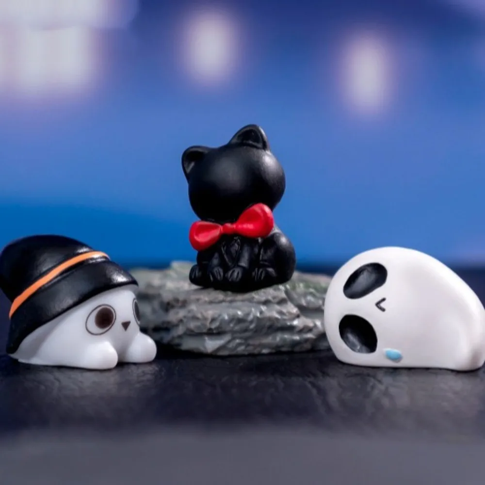 ตุ๊กตาเรซิ่นฟักทองผีขนาดเล็ก ตุ๊กตาค้างคาวต้นไม้ อุปกรณ์ตกแต่งบ้านตุ๊กตาฮาโลวีน แมวดำ ผีฮาโลวีน ของจิ๋ว