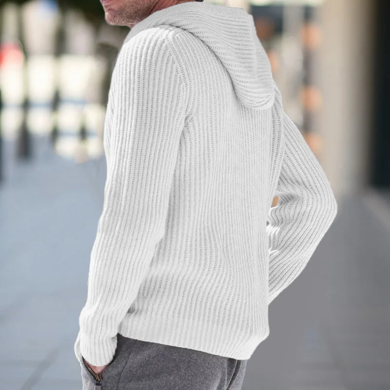 Autumn And Winter New Men's Knitted Sweater Hooded Long-sleeved Knitted Sweater Jacket Cardigan